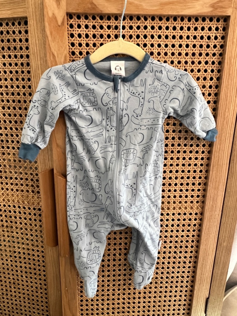 0-3M Baby Zip Footed One-Piece Sleeper - Light Blue with Navy Trim